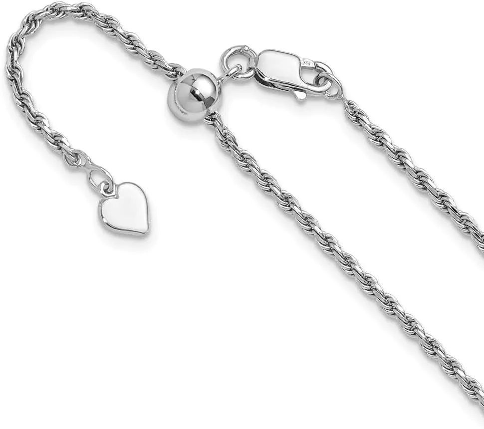 Sonia Jewels Real 925 Sterling Silver 2mm Adjustable Diamond-Cut Rope Chain Necklace - with Secure Lobster Lock Clasp 30"