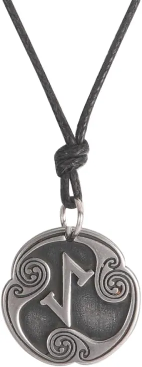 Stainless Steel Eihwaz Rune Pendant Necklace, Retro Round Talisman, Adjustable Rope Chain, Unisex