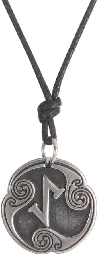 Stainless Steel Eihwaz Rune Pendant Necklace, Retro Round Talisman, Adjustable Rope Chain, Unisex