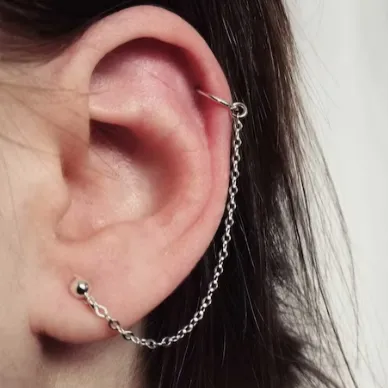 Steel CZ Captive Ring Chain Linked Cartilage Barbell