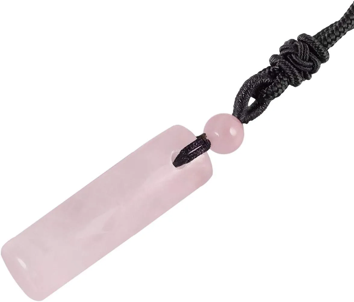 SUNYIK Healing Crystal Stone Pendant Necklace for Women and Men, Cylindrical Amulet Pendant wirh Adjustable Nylon Rope