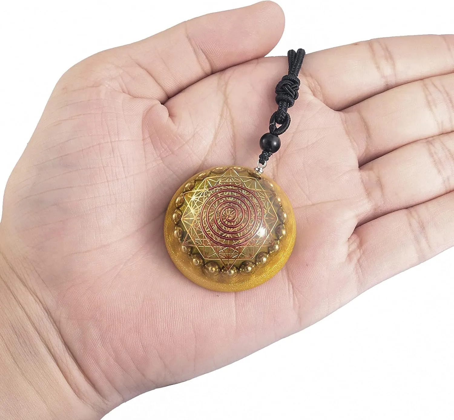 SUNYIK Orgonite 7 Chakra Symbol Round Pendant Necklace for Men Women, Amulet Natural Peridot Crystal Stone Necklace for Unisex with Adjustable Rope 18-24"