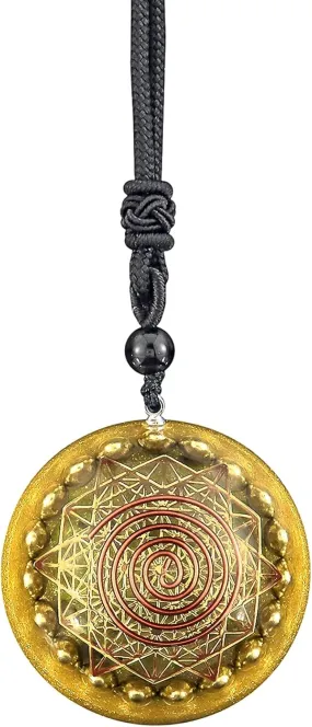 SUNYIK Orgonite 7 Chakra Symbol Round Pendant Necklace for Men Women, Amulet Natural Peridot Crystal Stone Necklace for Unisex with Adjustable Rope 18-24"