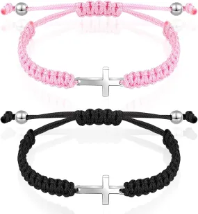 Sureio Cross Friendship Bracelet Adjustable Braided Rope Jesus Christian Cross Bracelets Matching Couple String Lucky Strand BFF Wristband for Women Men Boy Girls Easter Baptism