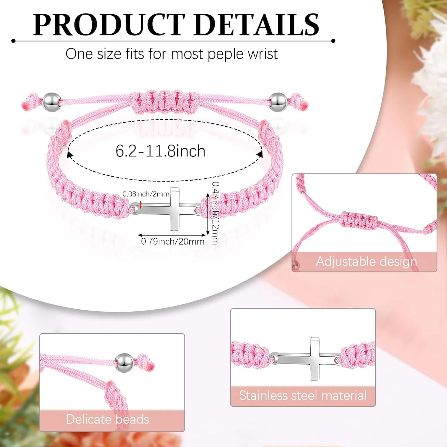 Sureio Cross Friendship Bracelet Adjustable Braided Rope Jesus Christian Cross Bracelets Matching Couple String Lucky Strand BFF Wristband for Women Men Boy Girls Easter Baptism