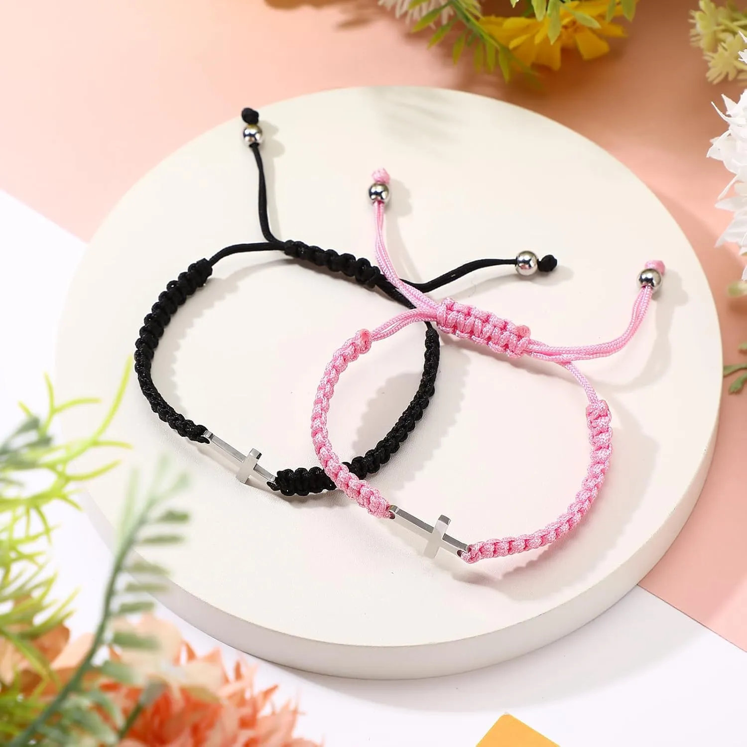 Sureio Cross Friendship Bracelet Adjustable Braided Rope Jesus Christian Cross Bracelets Matching Couple String Lucky Strand BFF Wristband for Women Men Boy Girls Easter Baptism