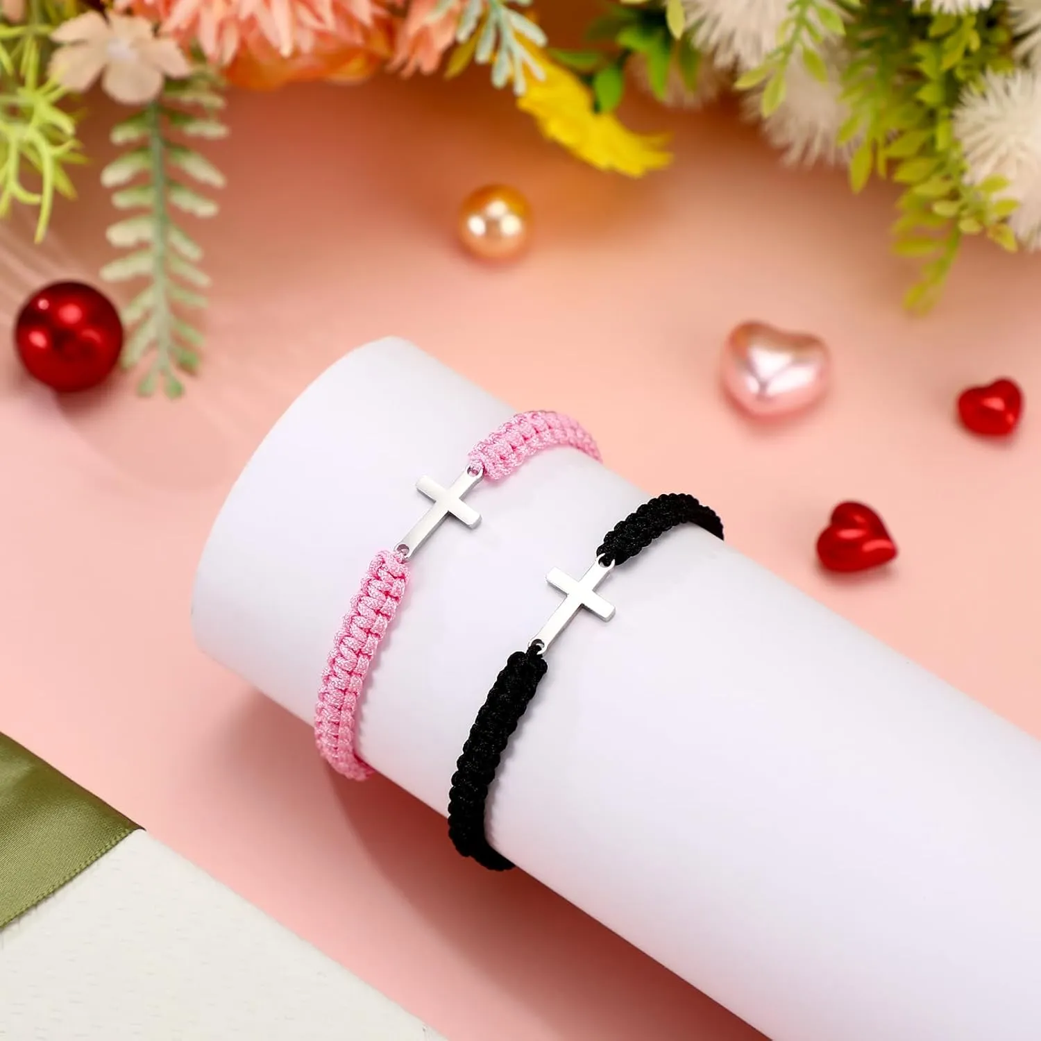 Sureio Cross Friendship Bracelet Adjustable Braided Rope Jesus Christian Cross Bracelets Matching Couple String Lucky Strand BFF Wristband for Women Men Boy Girls Easter Baptism