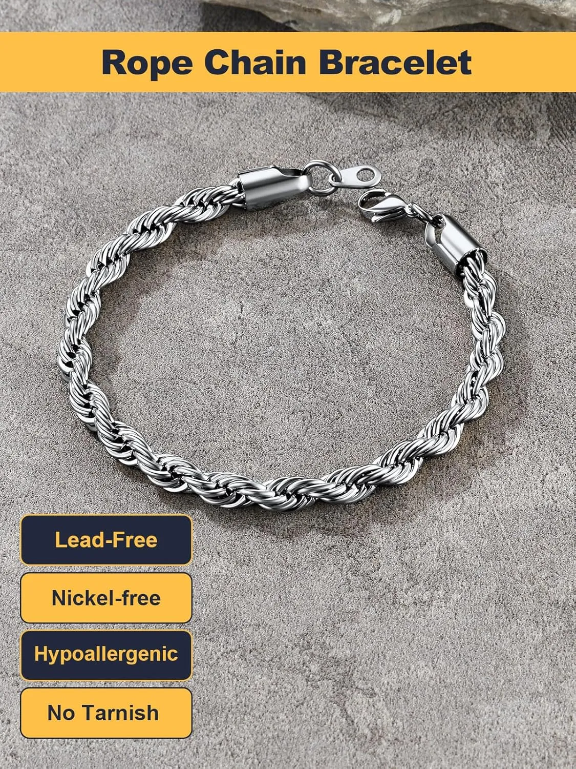 U7 Figaro Bracelet, Stainless Steel Figaro Chain Bracelet, Rope Chain Bracelet Stainless Steel 18K Gold Plated Wrist Chain for Men Women
