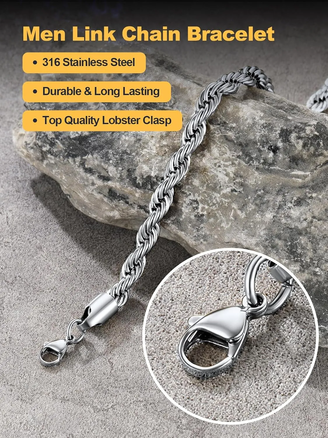 U7 Figaro Bracelet, Stainless Steel Figaro Chain Bracelet, Rope Chain Bracelet Stainless Steel 18K Gold Plated Wrist Chain for Men Women