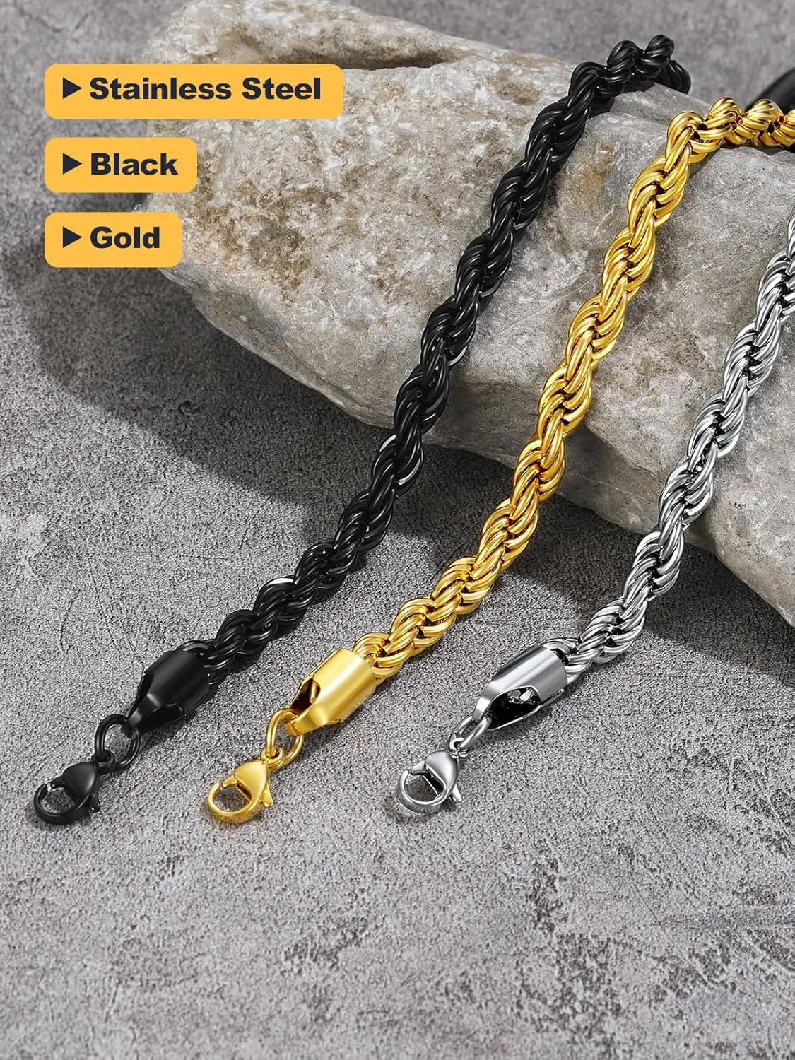 U7 Figaro Bracelet, Stainless Steel Figaro Chain Bracelet, Rope Chain Bracelet Stainless Steel 18K Gold Plated Wrist Chain for Men Women