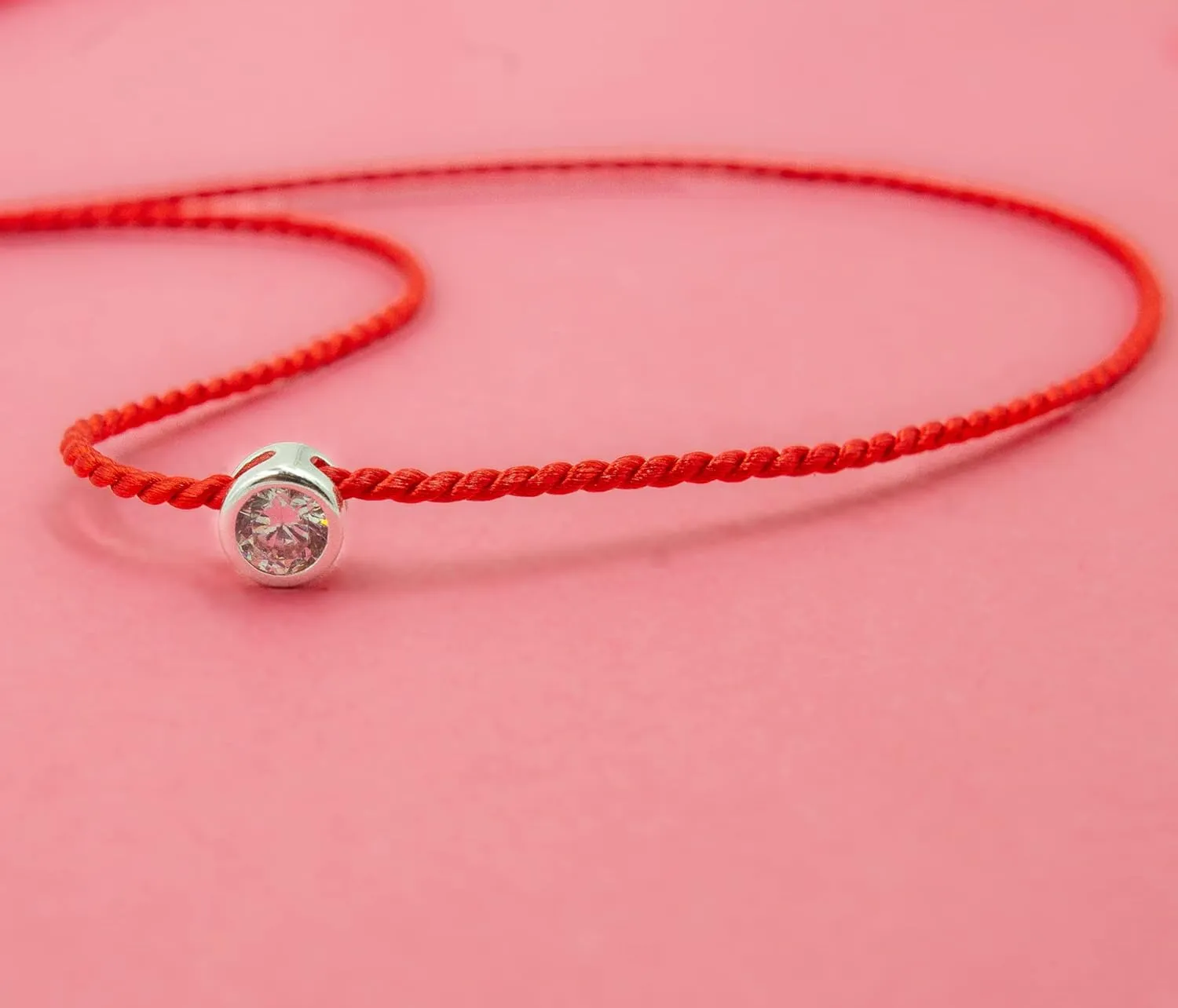 UCHE Red String CZ Necklace, Sterling Silver Cubic Zirconia Pendant Necklace for Women, Length 15-17 Inches, CZ Dainty Choker Necklace, Silk Cord Necklace (Red)