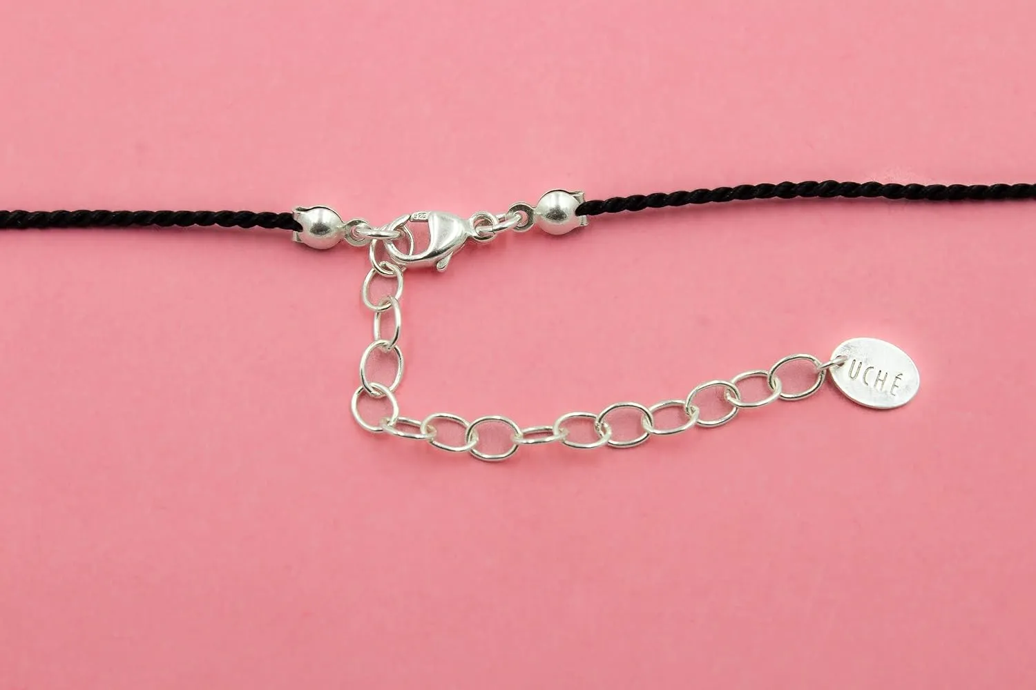 UCHE Red String CZ Necklace, Sterling Silver Cubic Zirconia Pendant Necklace for Women, Length 15-17 Inches, CZ Dainty Choker Necklace, Silk Cord Necklace (Red)