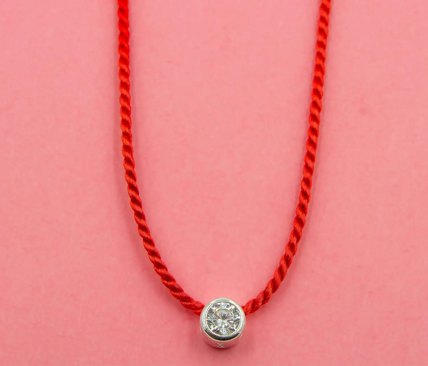 UCHE Red String CZ Necklace, Sterling Silver Cubic Zirconia Pendant Necklace for Women, Length 15-17 Inches, CZ Dainty Choker Necklace, Silk Cord Necklace (Red)