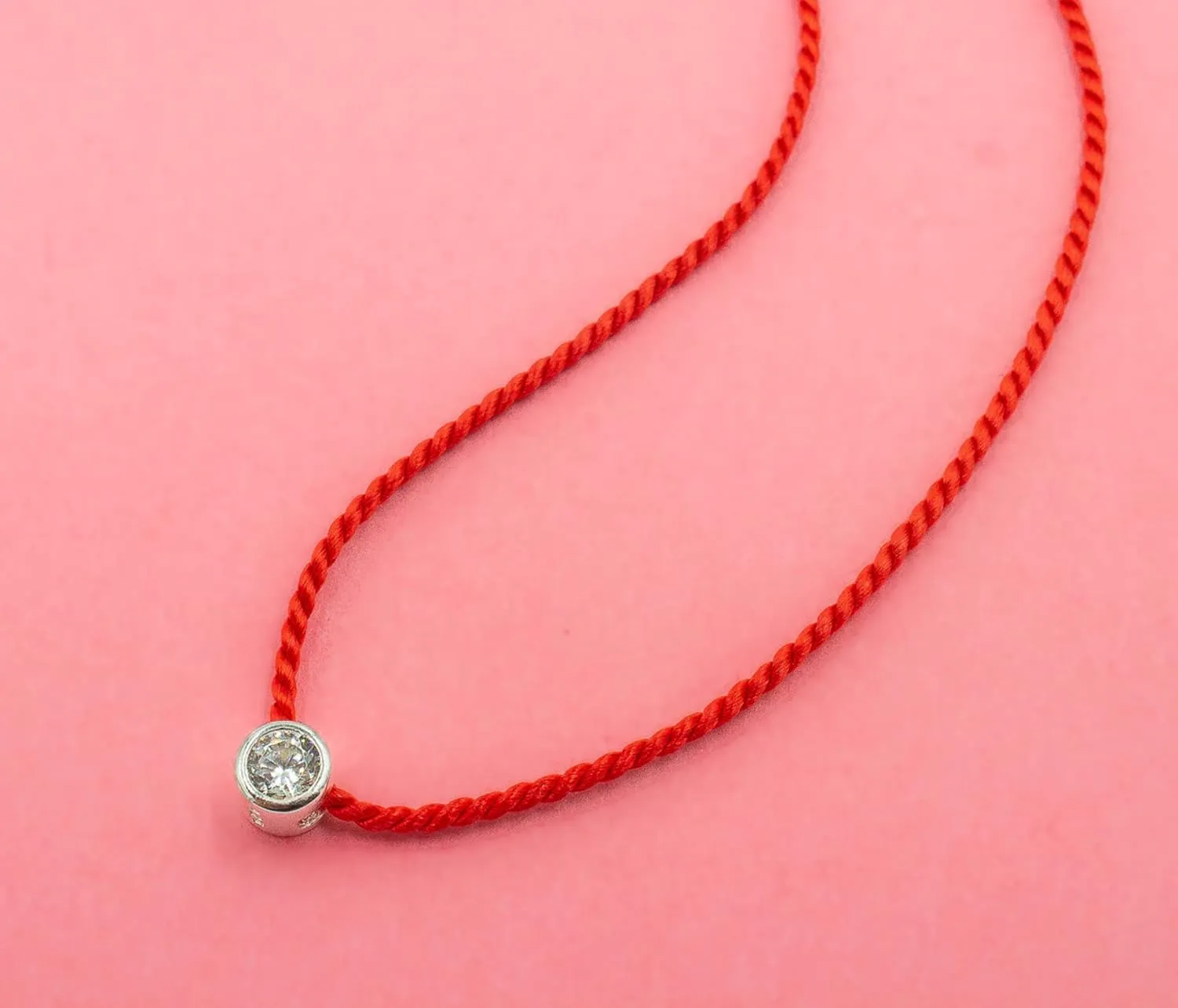 UCHE Red String CZ Necklace, Sterling Silver Cubic Zirconia Pendant Necklace for Women, Length 15-17 Inches, CZ Dainty Choker Necklace, Silk Cord Necklace (Red)