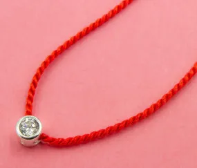 UCHE Red String CZ Necklace, Sterling Silver Cubic Zirconia Pendant Necklace for Women, Length 15-17 Inches, CZ Dainty Choker Necklace, Silk Cord Necklace (Red)