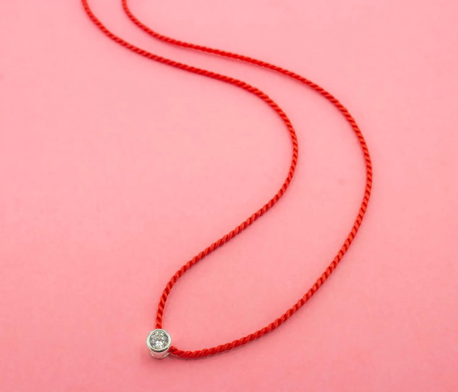 UCHE Red String CZ Necklace, Sterling Silver Cubic Zirconia Pendant Necklace for Women, Length 15-17 Inches, CZ Dainty Choker Necklace, Silk Cord Necklace (Red)
