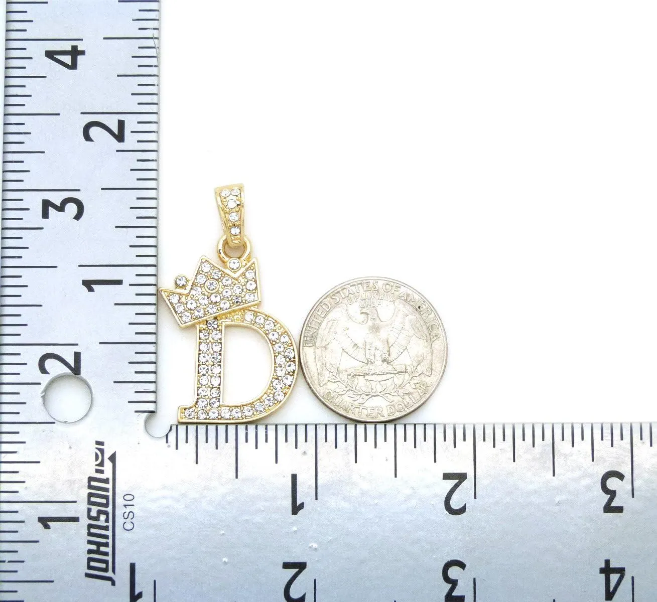 Unisex Small Size Pave Crown Tilted Initial Alphabet Letter D Pendant Various Chain Necklace in Gold Tone