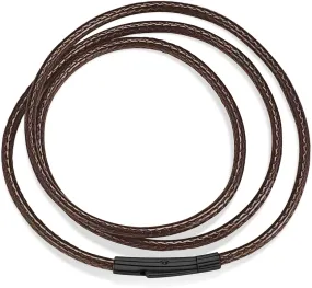 Waterproof Braided Leather Necklace Cord Chain for Men Women, with Sturdy Silver/Black Clasp, 2MM/3MM Flexible Brown/Black Rope Chain for Pendant 16"-30" Length (Send Gift Box)