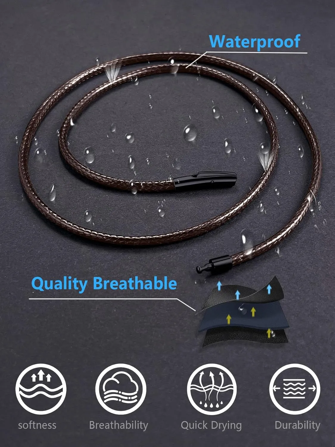Waterproof Braided Leather Necklace Cord Chain for Men Women, with Sturdy Silver/Black Clasp, 2MM/3MM Flexible Brown/Black Rope Chain for Pendant 16"-30" Length (Send Gift Box)