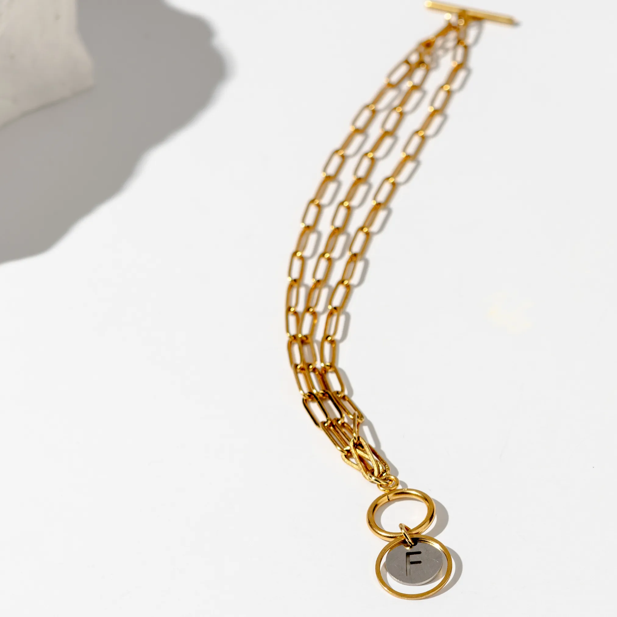 Waterproof "Imperméable” Triple Chain Bracelet - Block Print Initial