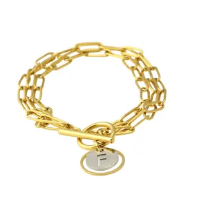 Waterproof "Imperméable” Triple Chain Bracelet - Block Print Initial