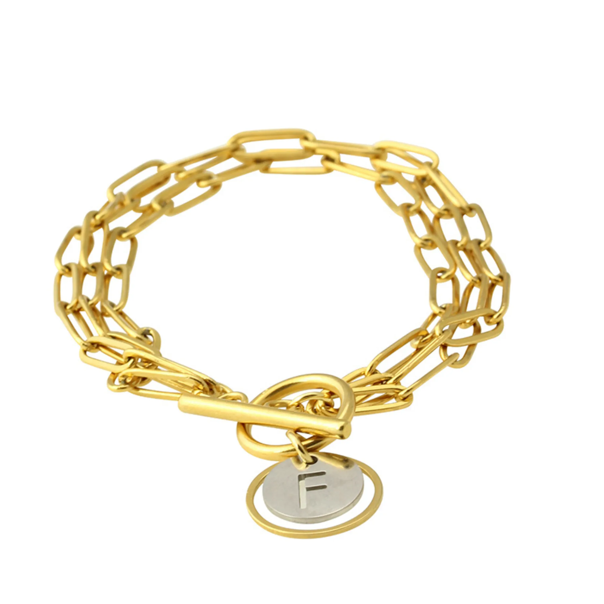 Waterproof "Imperméable” Triple Chain Bracelet - Block Print Initial