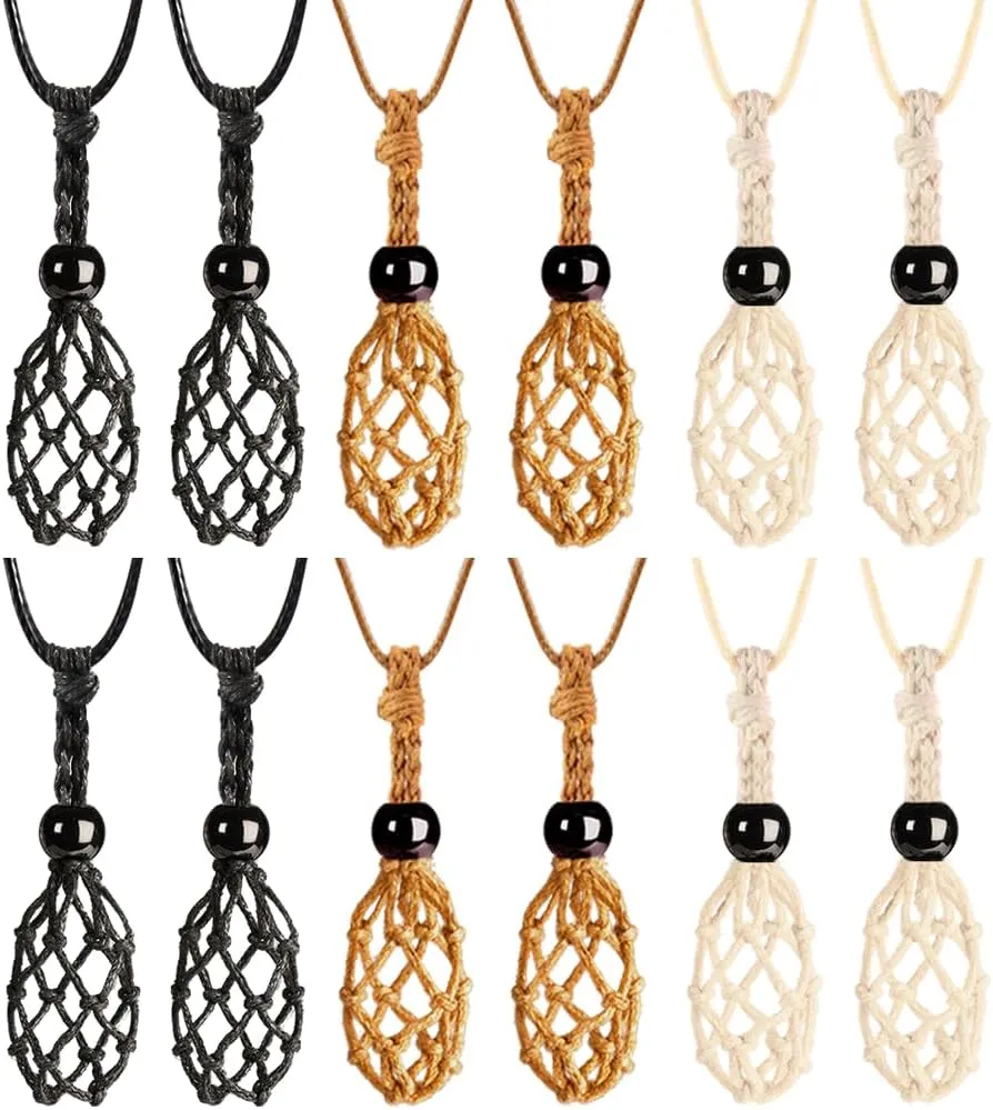 weryerker 12 PCS Crystal Cage Necklace Holder Necklace Cord Empty Stone Holder Replacement Wax Rope with Adjustable Length(Style 3)
