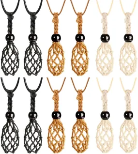 weryerker 12 PCS Crystal Cage Necklace Holder Necklace Cord Empty Stone Holder Replacement Wax Rope with Adjustable Length(Style 3)