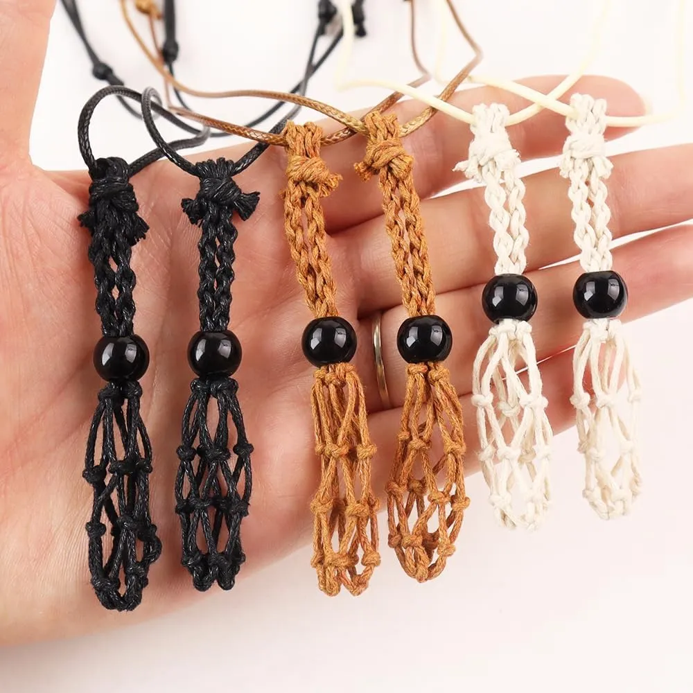 weryerker 12 PCS Crystal Cage Necklace Holder Necklace Cord Empty Stone Holder Replacement Wax Rope with Adjustable Length(Style 3)