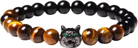 Wolf Head Charm Amethyst Crystal Bracelet With Round Beads Natural Tiger Eye Bracelet Lava Costume Jewelry