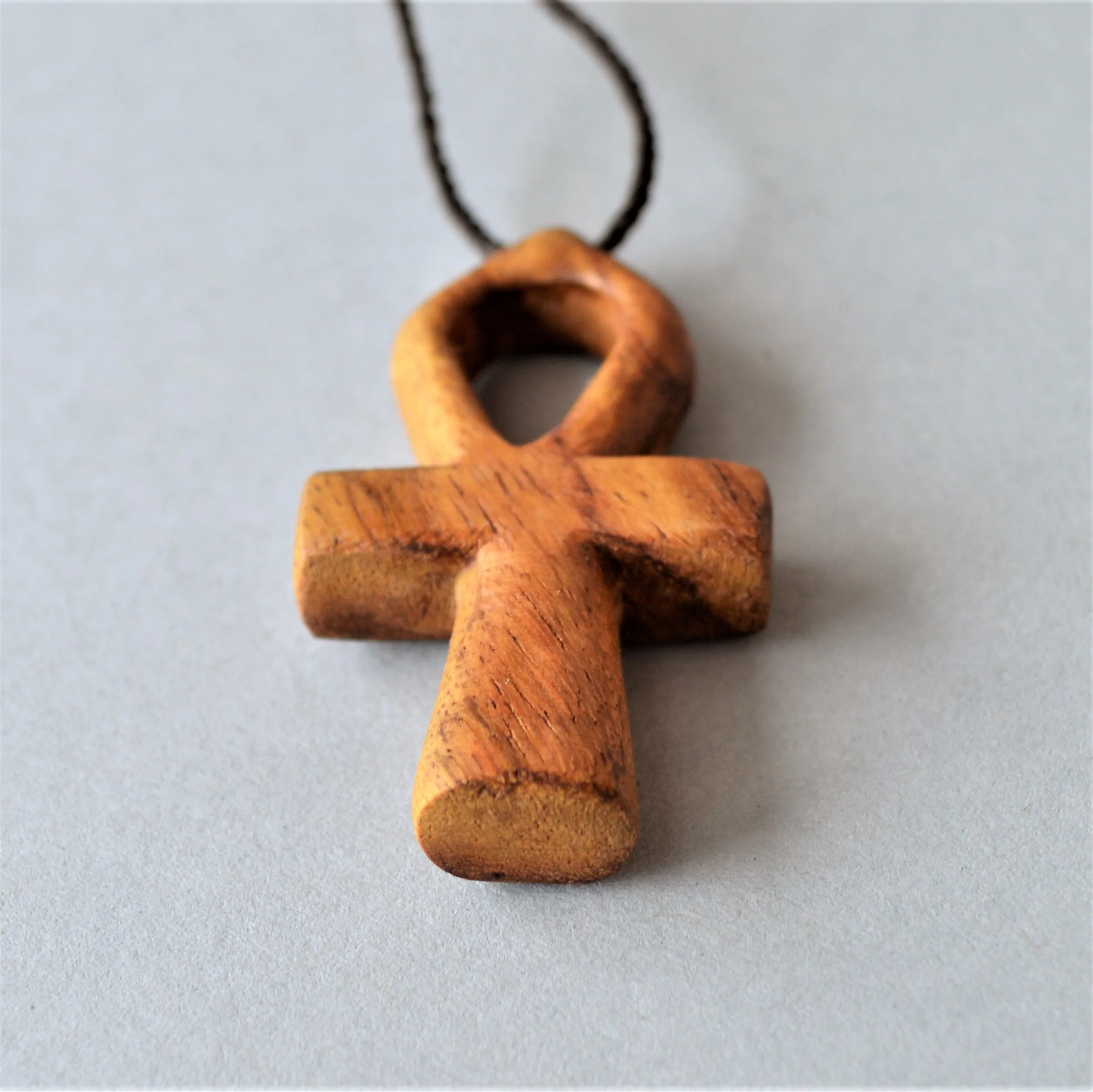 Wooden Ankh key pendant necklace