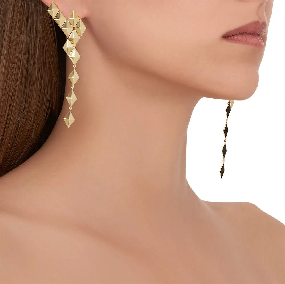 Yellow Gold Python Asymmetrical Drop Earrings