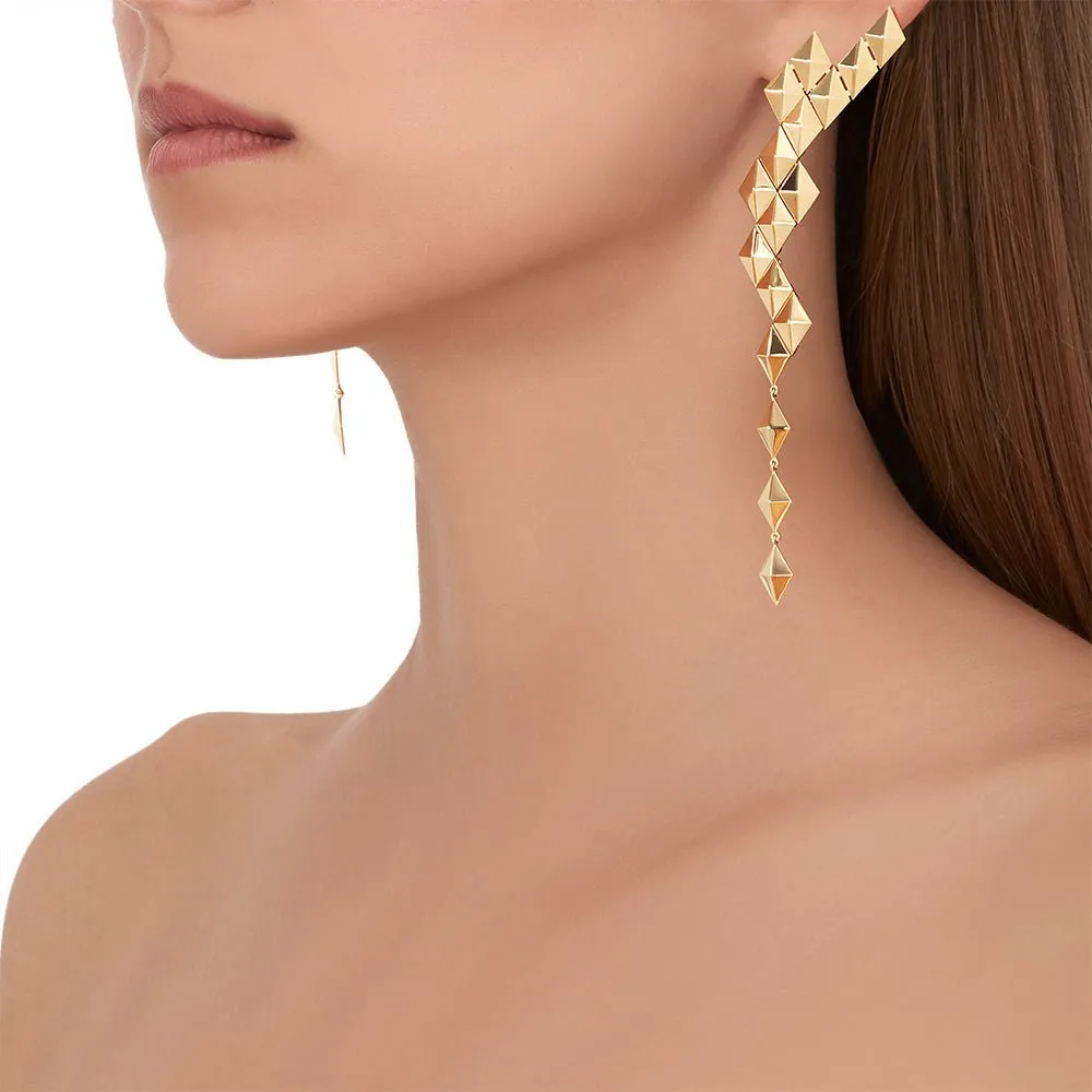 Yellow Gold Python Asymmetrical Drop Earrings