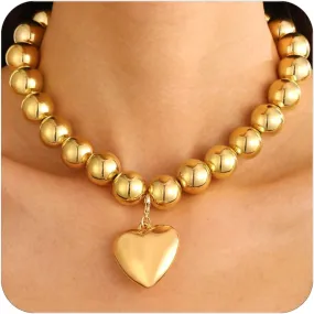 ZMANYIJEW 14K Gold Plated Large Heart Necklace for Women Silver Heart Pendant Necklace Exaggerated Personalized Big Heart Pendant Necklace Choker Heart Necklace for women