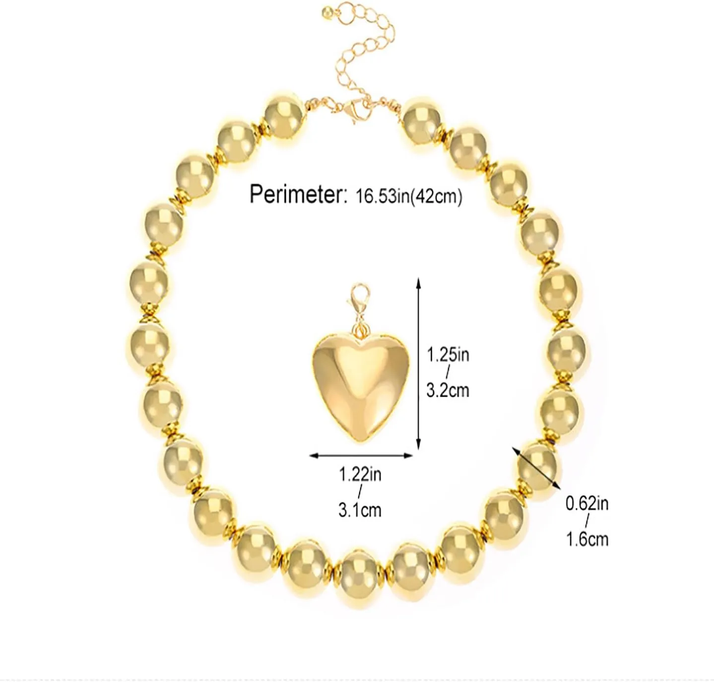 ZMANYIJEW 14K Gold Plated Large Heart Necklace for Women Silver Heart Pendant Necklace Exaggerated Personalized Big Heart Pendant Necklace Choker Heart Necklace for women