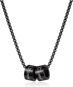Zysta Personalized Family Name Necklace 1/2/3/4/5 Charm Beads Custom Engraving Initial Name Date for Men Women Stainless Steel Chain BFF Dad Father Day Jewelry